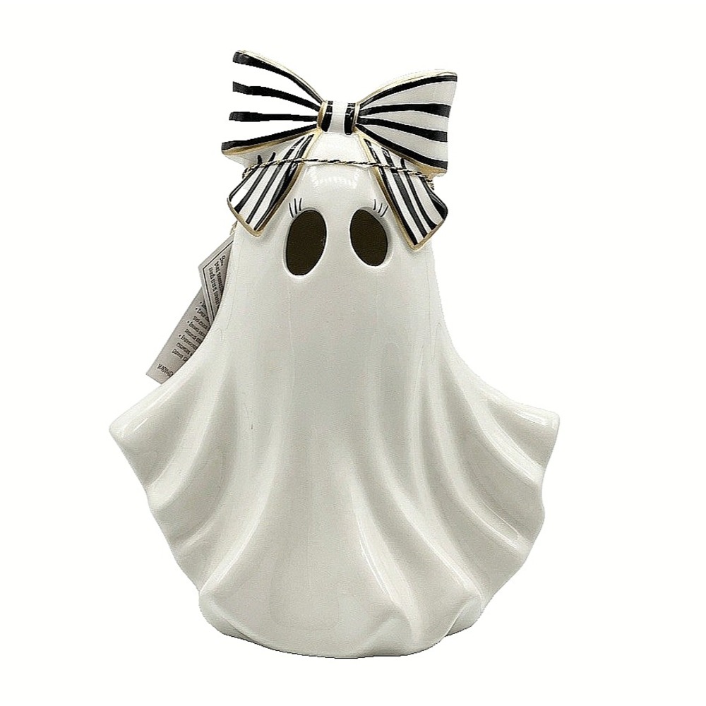Goblin & Ghoul Halloween Light Up Ghost Girl with Black & White Striped Bow NWT